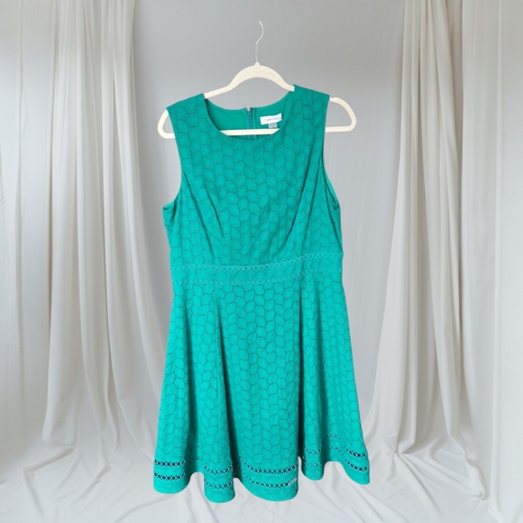 Calvin Klein Dresses & Skirts - Calvin Klein‎ Teal Eyelet Fit & Flare Dress